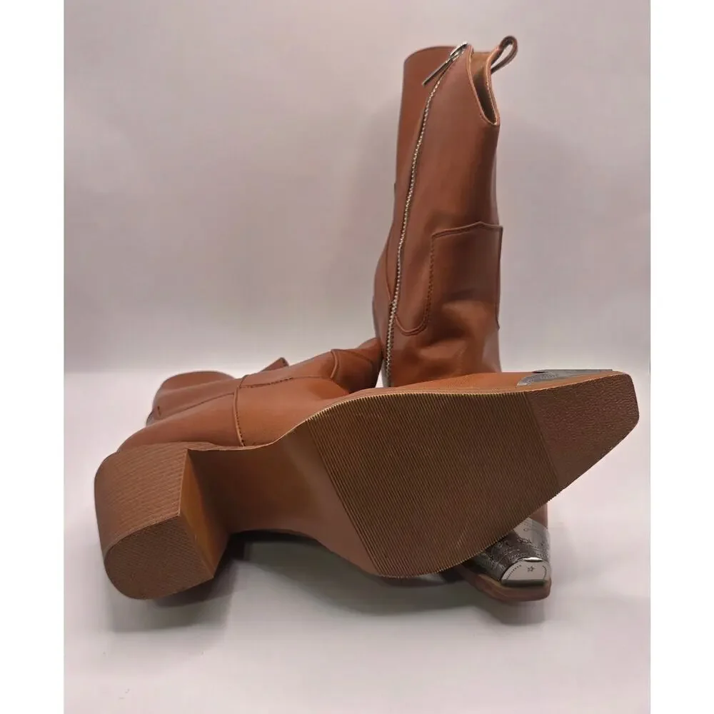 Women's Cowboy Ankle Boots Orange Western EU 43 US 10.5 NEW